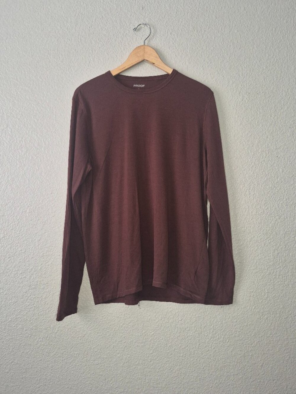 Proof Huckberry Mens Medium M Long Sleeve Shirt Maroon Burgundy Premium Tee EUC